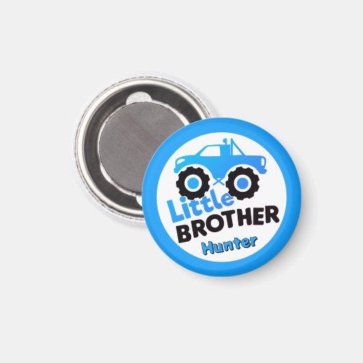 Personalized Little Brother Monster Truck Blue マグネット (正面/裏面)