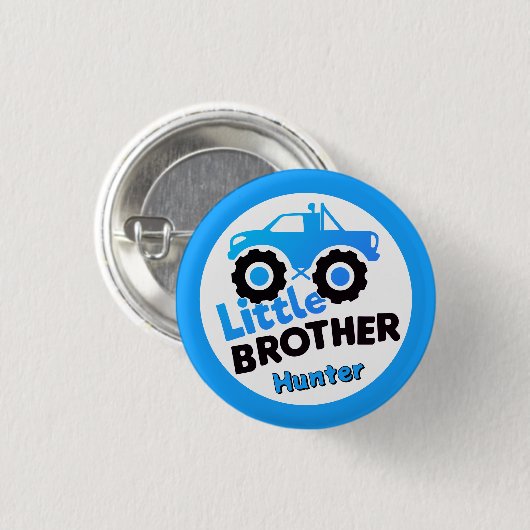 Personalized Little Brother Monster Truck Blue 缶バッジ (正面&裏面)