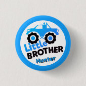 Personalized Little Brother Monster Truck Blue 缶バッジ (正面)