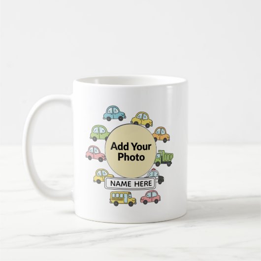 Personalized Little Driver Cars Trucks Photo コーヒーマグカップ (左)