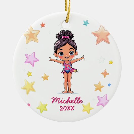  Personalized Little Gymnast Girl Christmas  セラミックオーナメント (正面)