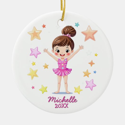 Personalized Little Gymnast Girl Christmas Pink セラミックオーナメント (正面)