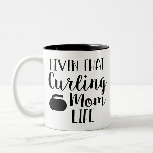 Personalized Living that Curling Mom Life Photo ツートーンマグカップ (左)