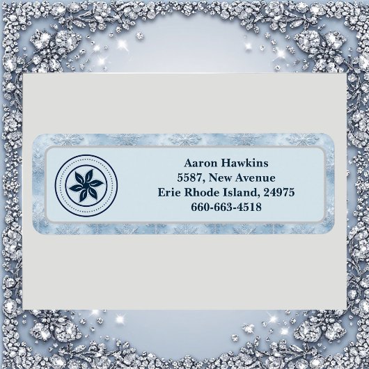 Personalized Logo Ice Blue Frost Snowflake Border ラベル