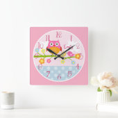 Personalized Love Birds and Owl on Branch  Clock スクエア壁時計 (ホーム)