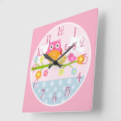 Personalized Love Birds and Owl on Branch  Clock スクエア壁時計 (傾斜)