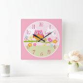 Personalized Love Birds and Owl on Branch  Clock スクエア壁時計 (ホーム)