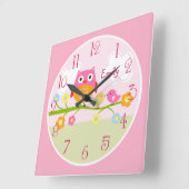 Personalized Love Birds and Owl on Branch  Clock スクエア壁時計 (傾斜)