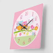 Personalized Love Birds and Owls on Branch  Clock スクエア壁時計 (傾斜)