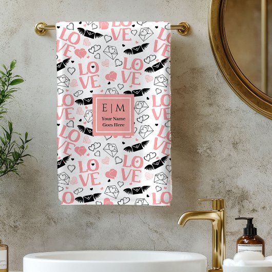 Personalized Love Gift Bath Towel Heart Sketch バスタオルセット