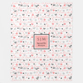 Personalized Love Gift Blanket Pink Black Hearts フリースブランケット (正面)