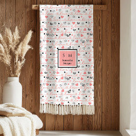 Personalized Love Gift Blanket Pink Black Hearts フリースブランケット