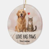 Personalized Love Has Paws Dog & Cat Ornament セラミックオーナメント (左)