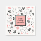 Personalized Love Text Pink Black Hearts Party  スタンダードカクテルナプキン (正面)