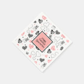 Personalized Love Text Pink Black Hearts Party  スタンダードカクテルナプキン (角)