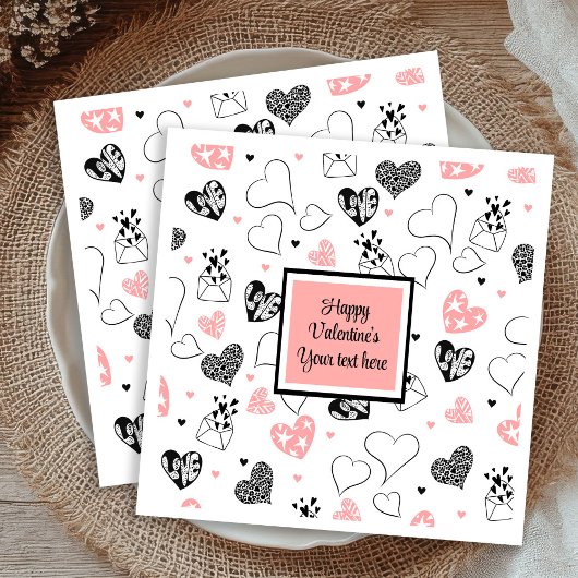 Personalized Love Text Pink Black Hearts Party  スタンダードカクテルナプキン