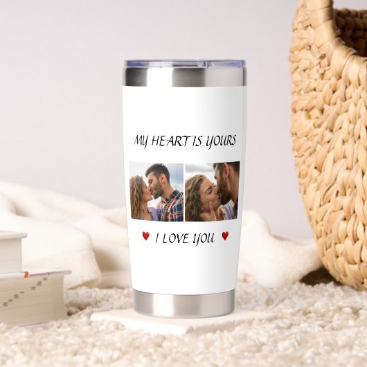 Personalized Love Water Bottle Couple Photo Gift 保温保冷タンブラー (リビング (回転後))