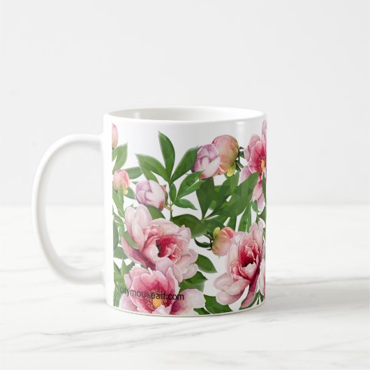 Personalized Low Poly Peony Coffee Mug コーヒーマグカップ (左)