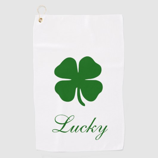 Personalized Lucky Green Clover ゴルフタオル (正面)