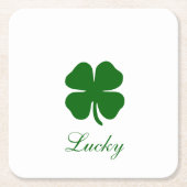 Personalized Lucky Green Clover スクエアペーパーコースター (正面)