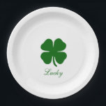 Personalized Lucky Green Clover ペーパープレート<br><div class="desc">Simple Lucky Irish Four Leaf Clover Emerald Green Shamrock Design - Customize it with your own personalized names,  words,  colors! 

With a grateful heart, 
Anya Powell</div>