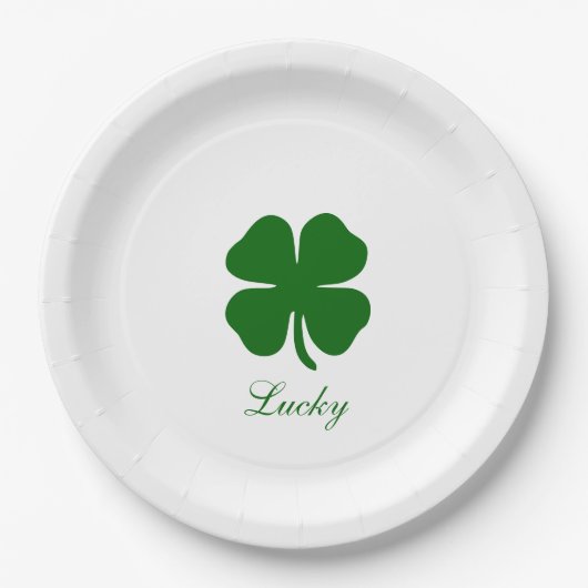 Personalized Lucky Green Clover ペーパープレート (正面)