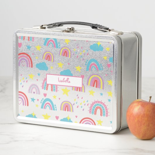 Personalized Lunch Box with Rainbow Name Design メタルランチボックス (インサイチュ)
