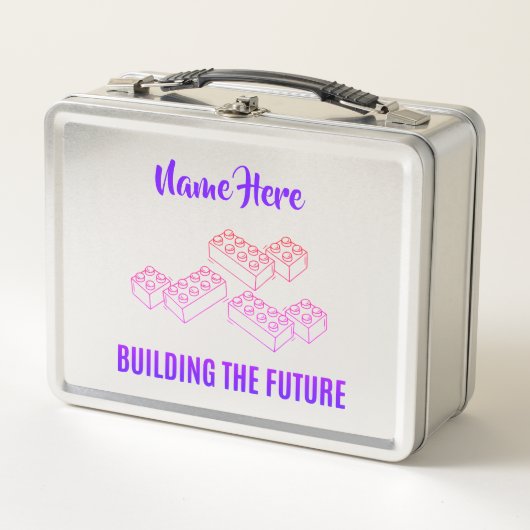 Personalized Lunchkins Building Bricks Lunch Box メタルランチボックス (正面)