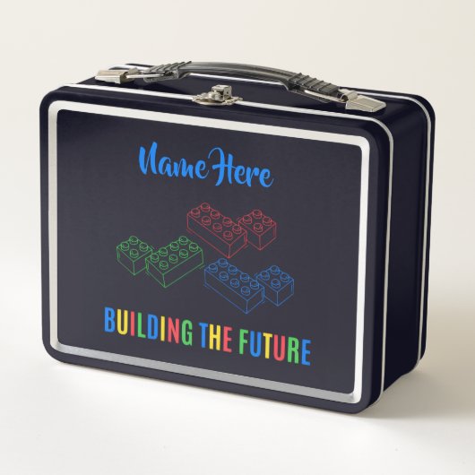 Personalized Lunchkins Building Bricks Lunch Box メタルランチボックス (正面)