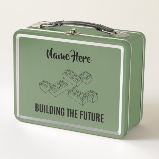 Personalized Lunchkins Building Bricks Lunch Box メタルランチボックス (正面)