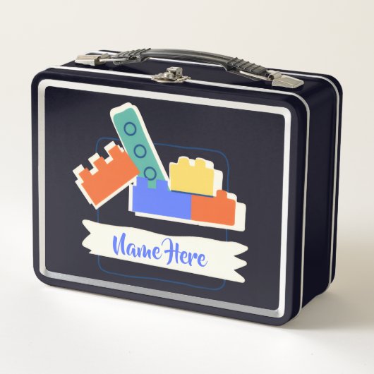 Personalized Lunchkins Building Bricks Lunch Box メタルランチボックス (正面)