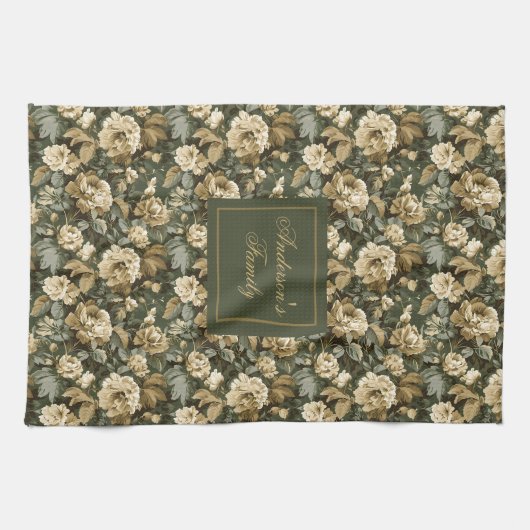 Personalized Lux Pastel Botanical Towel Kitchen キッチンタオル (横)