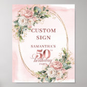 Personalized Luxe Rose Gold Floral 50th Birthday  ポスター (正面)