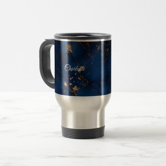 Personalized Luxury Marble Pattern Travel Mug トラベルマグ (正面左)