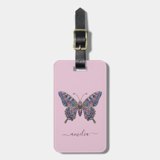 Personalized Luxury Sparkling Glitter Butterfly ラゲッジタグ (正面縦)