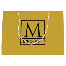 Personalized M Gold Gift Bag with Initial & Name ラージペーパーバッグ