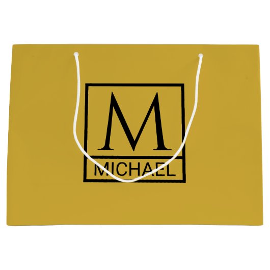 Personalized M Gold Gift Bag with Initial & Name ラージペーパーバッグ (正面)