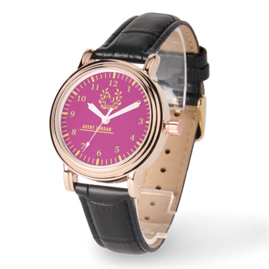 Personalized Magenta Laurel Luxury 腕時計 (傾斜)