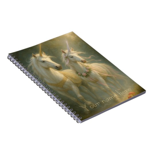 Personalized Magestic Unicorns forest sunrise ノートブック (右側)