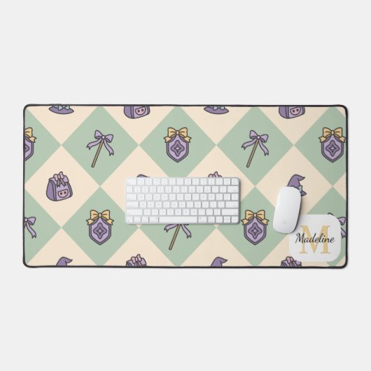 Personalized Magic Academy Wizard School Green デスクマット (キーボード&マウス)