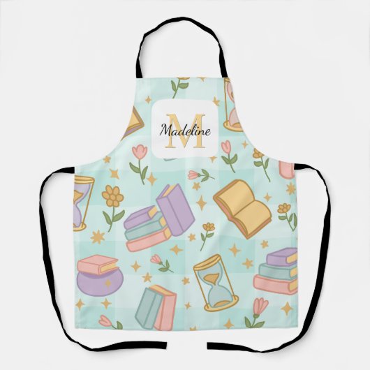 Personalized Magic Books Girl Kitchen Mint Green エプロン (正面)