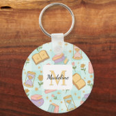 Personalized Magic Books Girl School Mint Green キーホルダー (裏面)