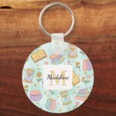 Personalized Magic Books Girl School Mint Green キーホルダー (正面)