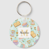 Personalized Magic Books Girl School Mint Green キーホルダー (裏面)