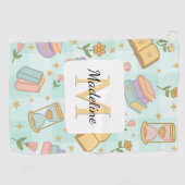 Personalized Magic Books Girl School Mint Green ゴルフタオル (横)