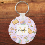 Personalized Magic Books Girl Wizard Name Purple キーホルダー (正面)