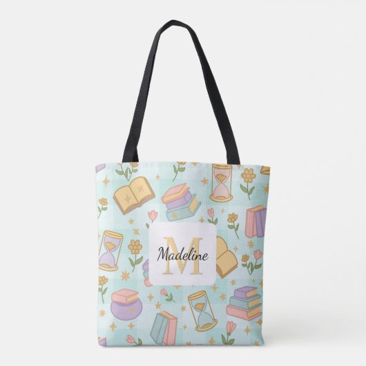Personalized Magic Books Girly Mint Green School トートバッグ (裏面)