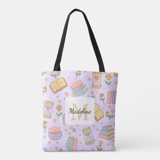 Personalized Magic Books Girly Purple Name トートバッグ (裏面)