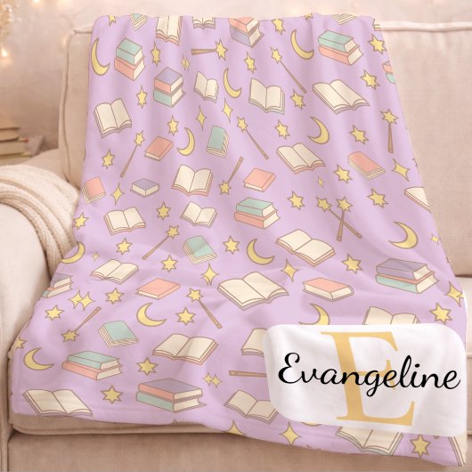 Personalized Magical Book Aesthetic Pattern Purple フリースブランケット
