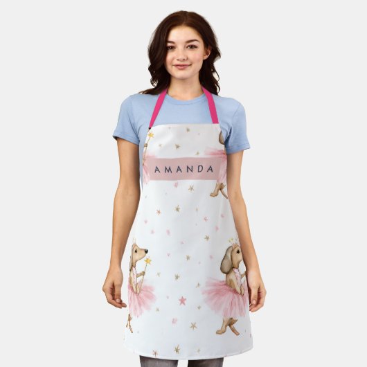 Personalized Magical Fairy Dachshund Dog in Pink エプロン (着用した状態)